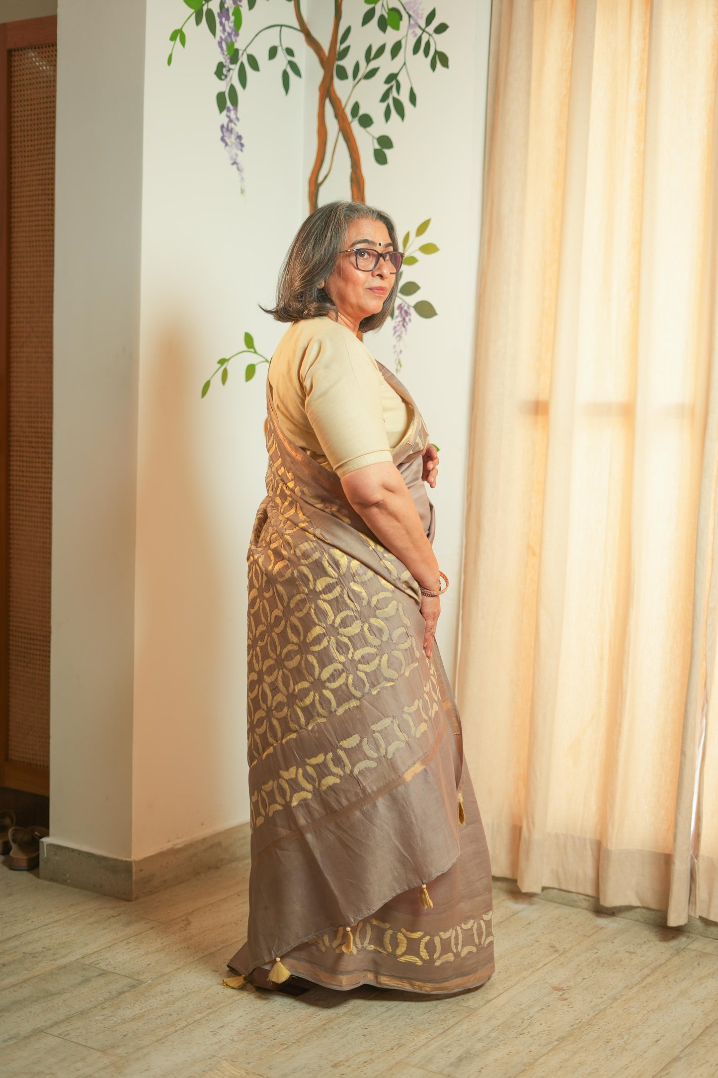 Chanderi Applique Work Saree