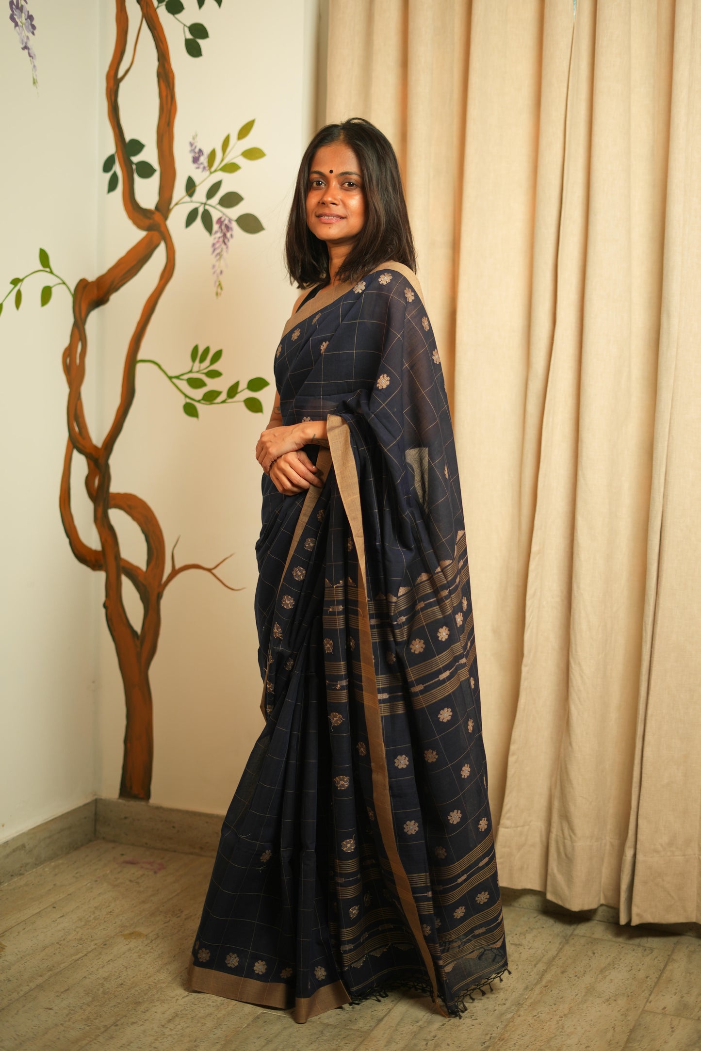 Khadi Jamdhani Cotton saree
