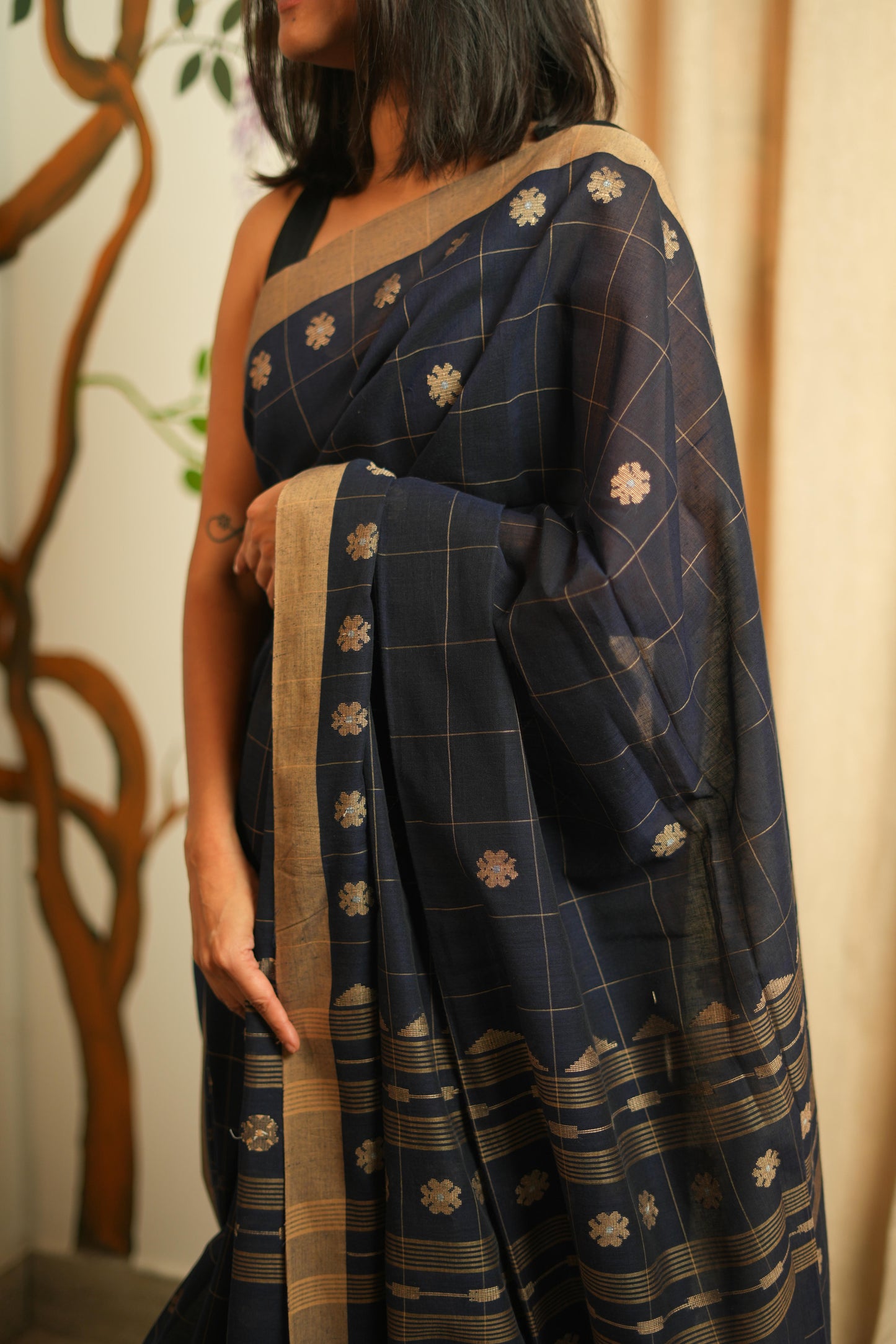 Khadi Jamdhani Cotton saree